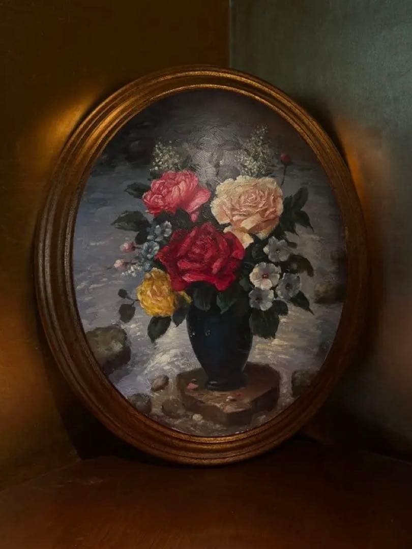 イギリスantique 円盤型　絵画　肉質画