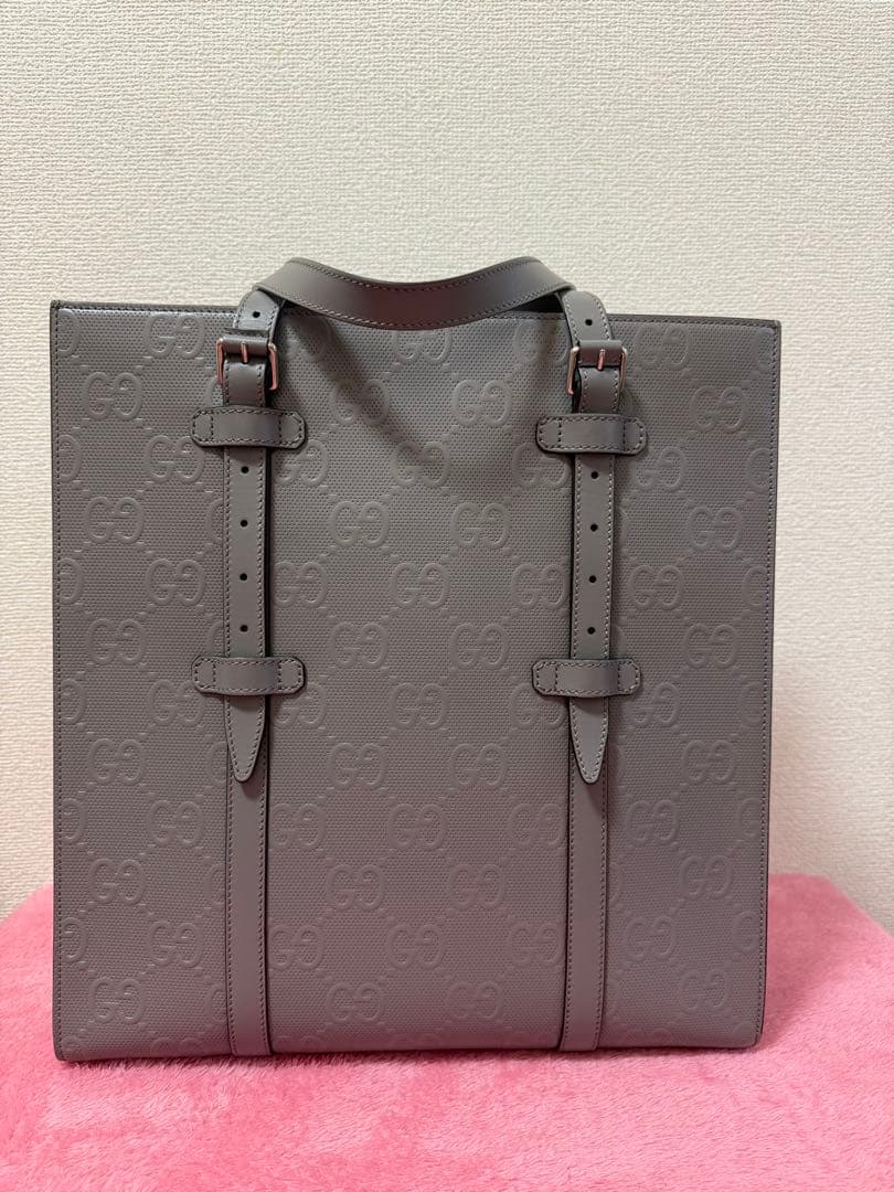 GUCCI グレー レザートートバッグ