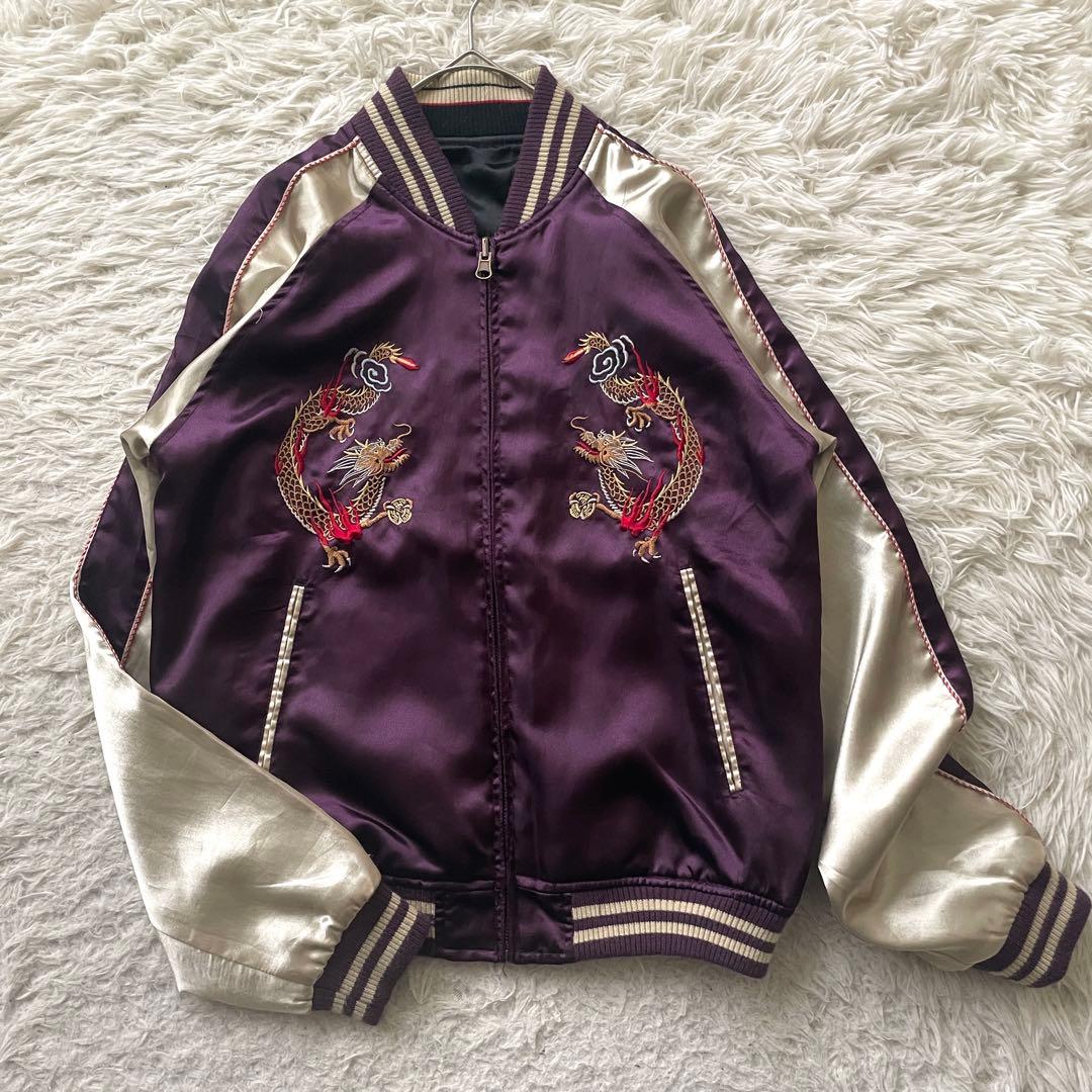 日本地図　富士山　桜　龍　刺繍　長袖　スカジャン