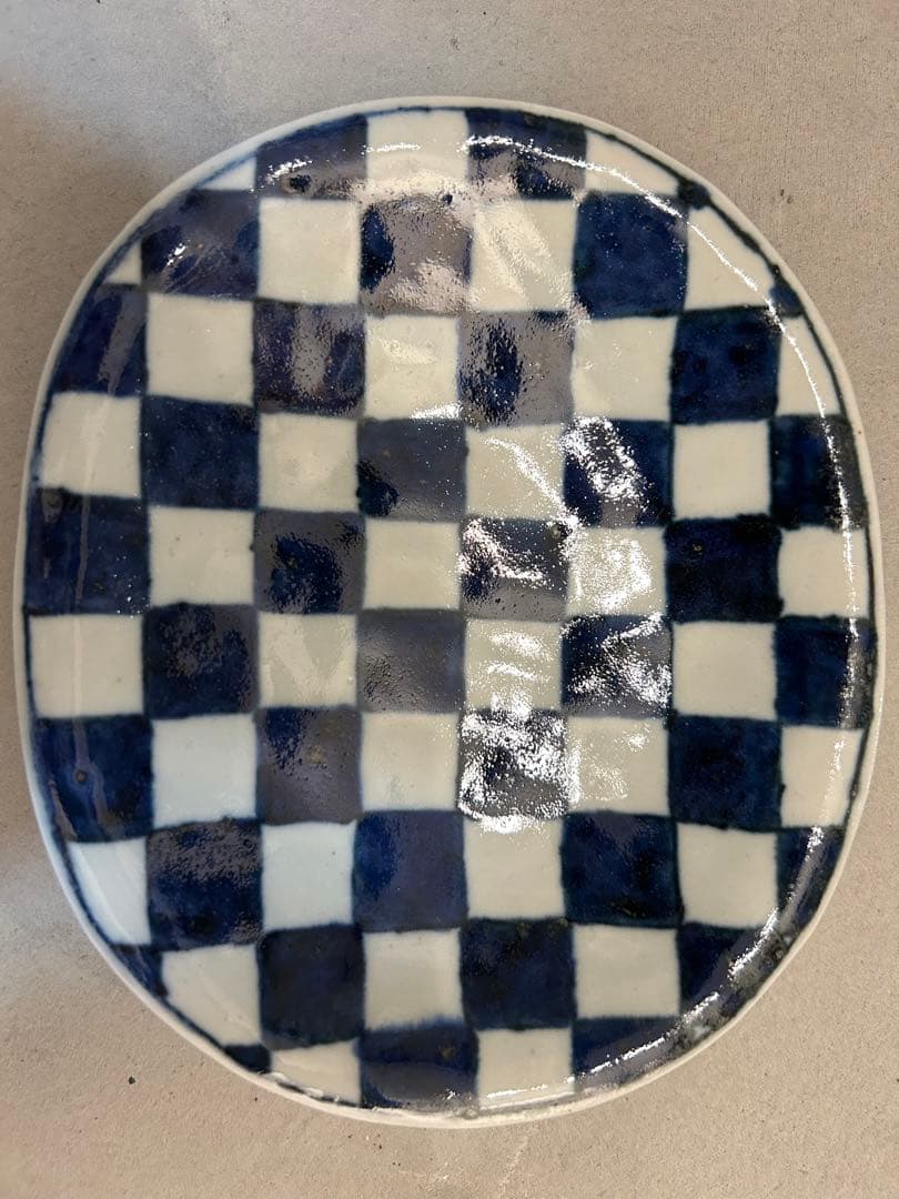 美品 未使用 村田森さん 染付市松角丸皿 美品 未使用 村田森さん 染付市松角丸皿 美品 未使用 村田森さん 染付