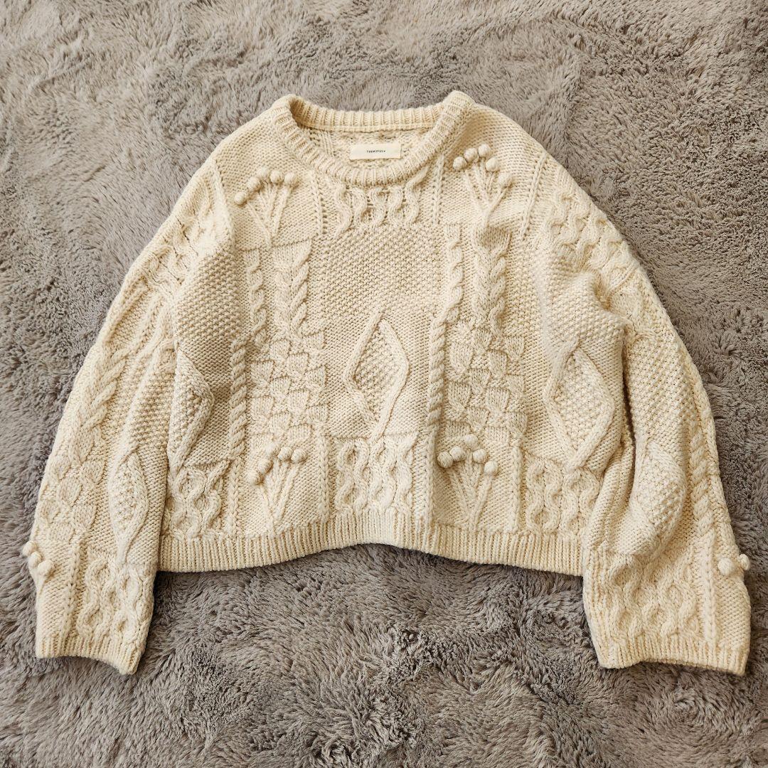 トゥデイフル ケーブル pattern hand knit 白 ニット
