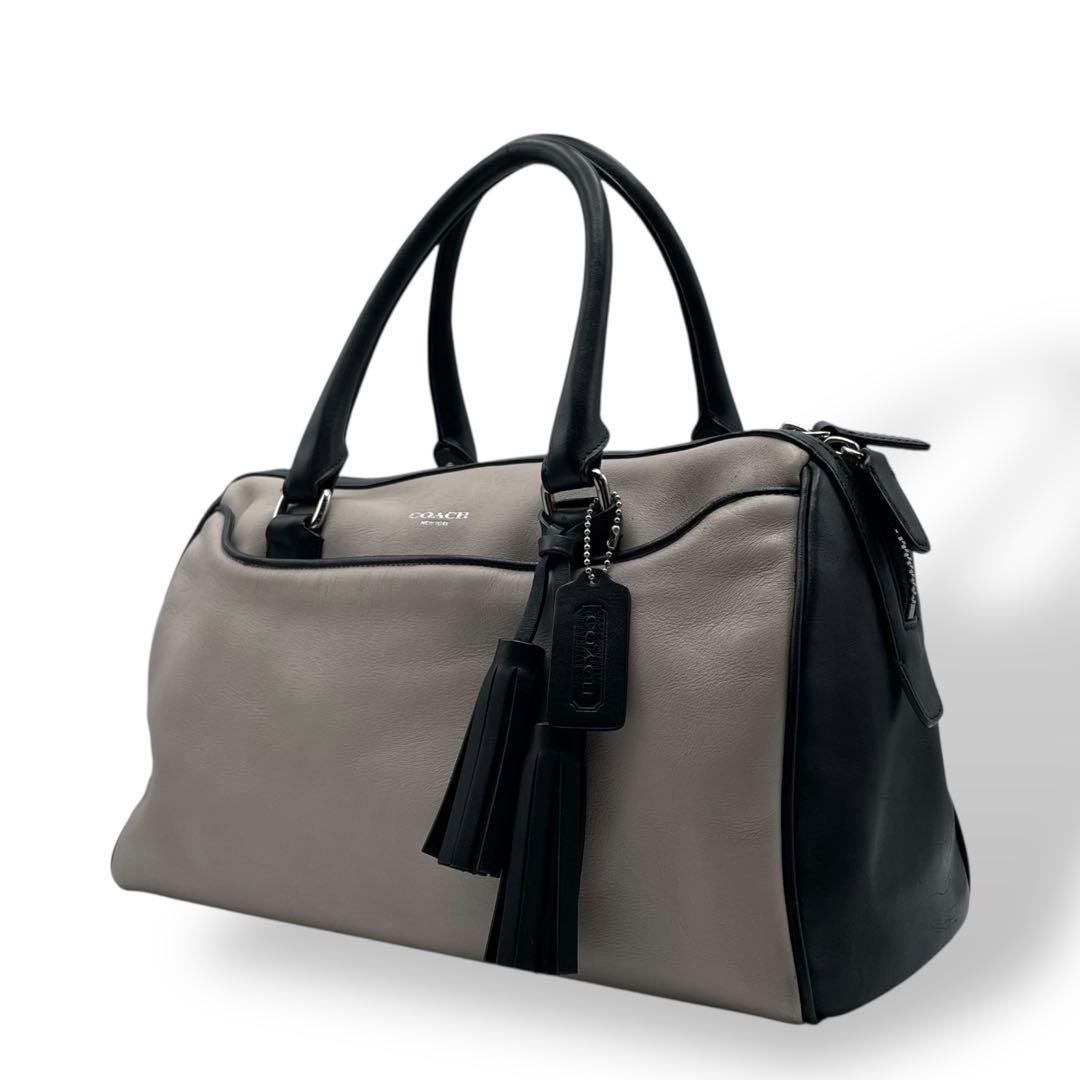 希少 美品 コーチ ボストンバッグ ハンドバッグ レザー タッセル バイカラー