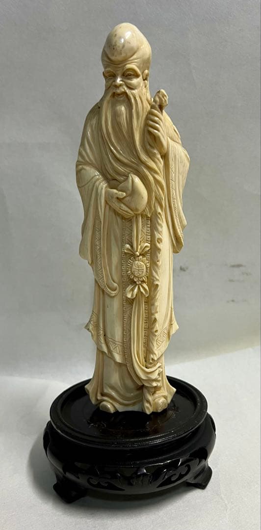 象牙風　寿老人　人物　繊細彫刻　置き物