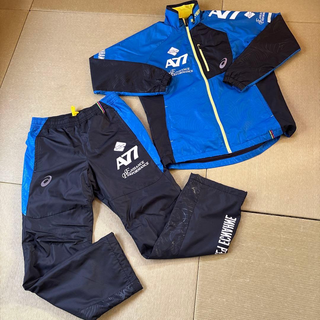 アシックス A77 ウインドブレーカー 上下セット ブルー ブラック　M