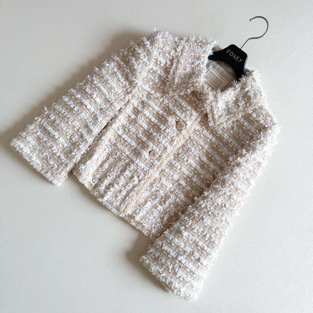美品　フォクシー　ツイードジャケット　ピンクベージュ　38