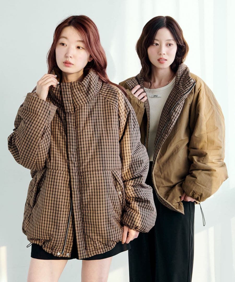 新品未使用 Kastane チェック中綿リバーシブルアウター カスタネ ダウン