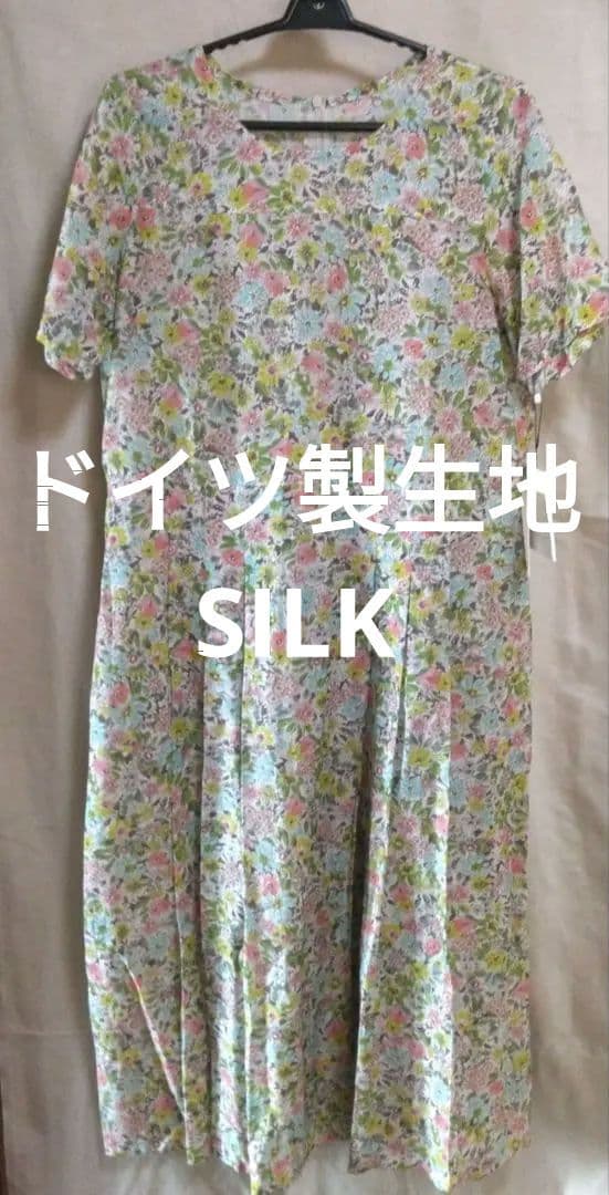 新品　シルク混　レディース　ワンピース　リバティ風柄　絹　SILK　コットン