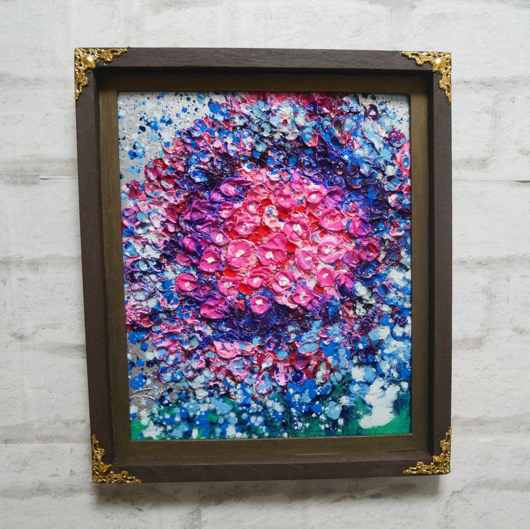 油絵 油彩 油彩画 絵 絵画【梅雨のピンクの雨】 油絵】【梅雨に咲くピンクの紫陽花】 #油絵 #手書き #アート #紫陽花