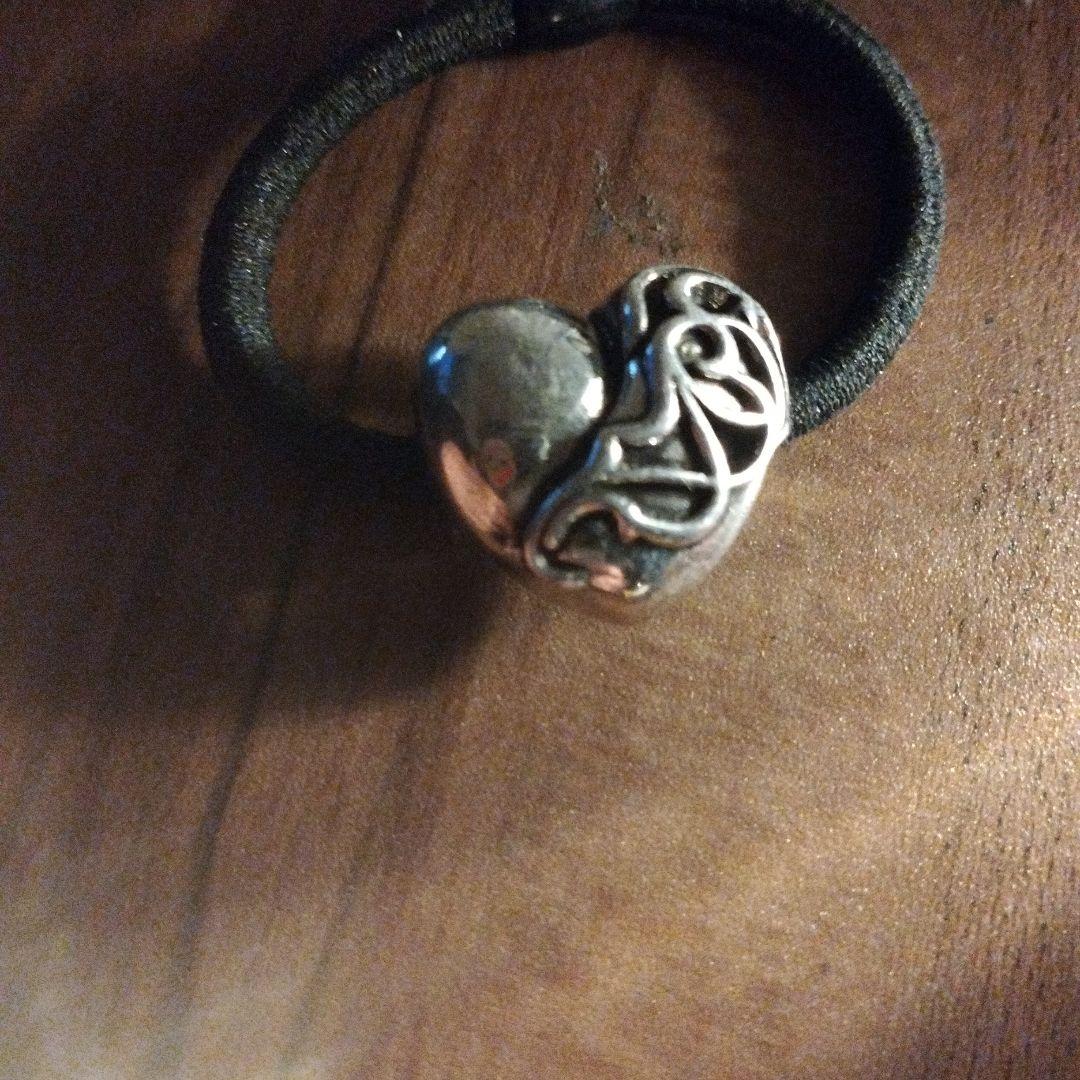 シルバー925素材 純銀！ ハートチャーム ヘアゴム クロムハーツ好きに！