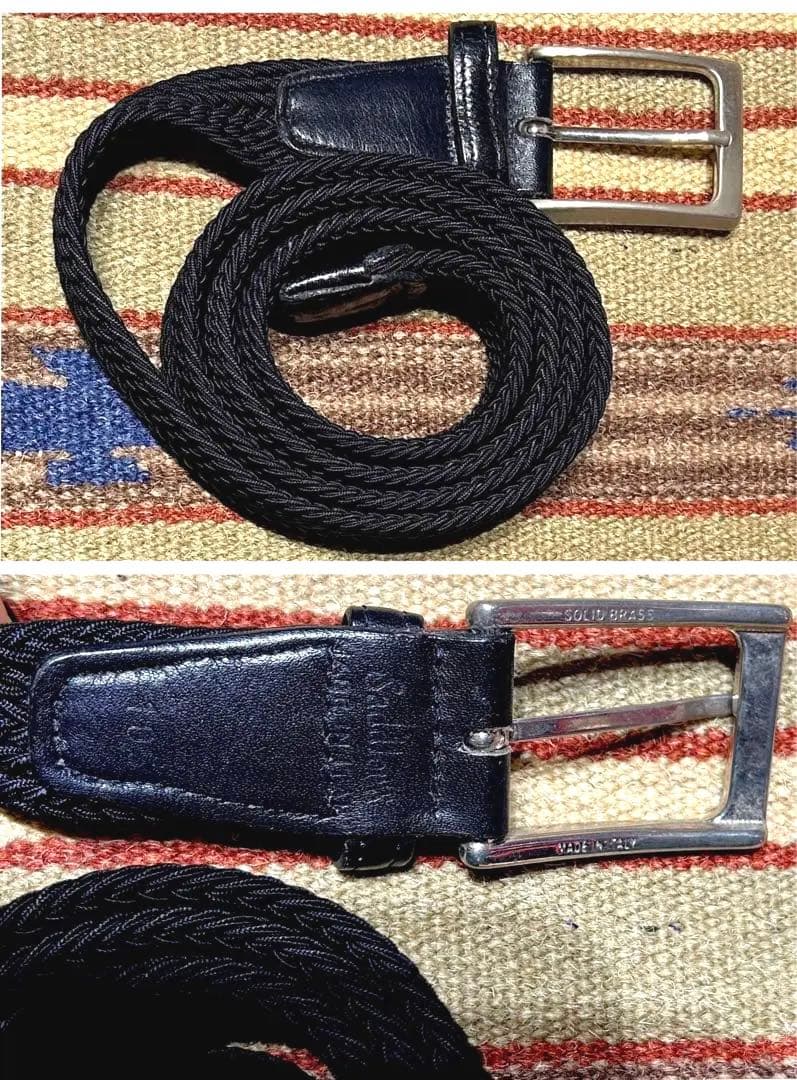 Saddler's サドラーズ　イタリア製編み込みベルト 紺色ネイビー105cm