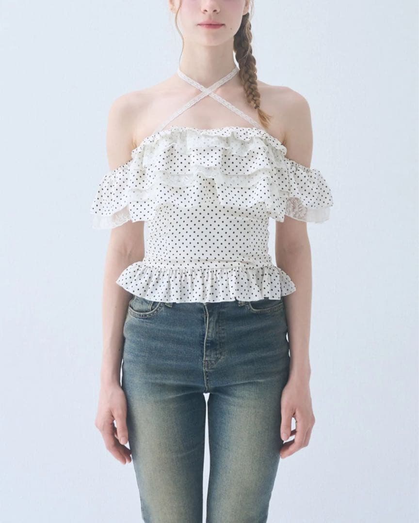 トップス yilon DOT FRILL BLOUSE