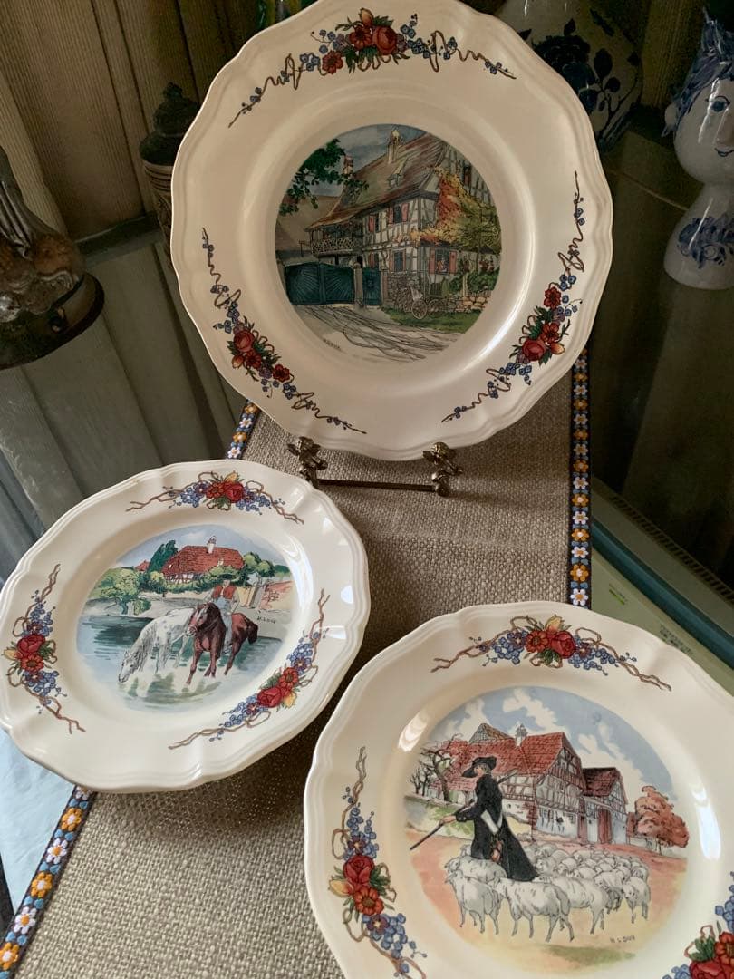 サルグミンヌ　フランスビンテージの大小3枚セット！牧歌的な絵柄が癒されます！