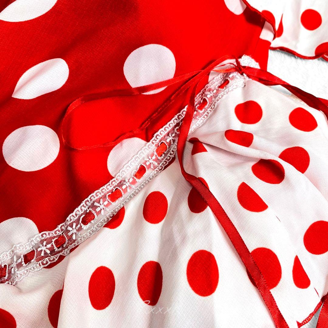 フラメンコ ドレス 衣装 ツーピース セットアップ 水玉 ドット 赤 白