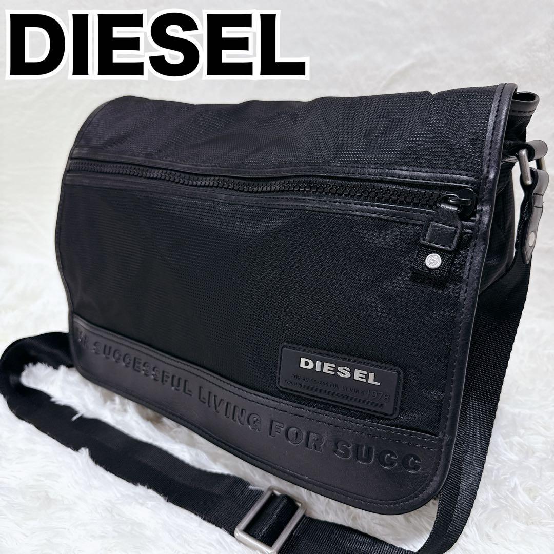 【未使用級】DIESELディーゼル 黒　メッセンジャー レザー　ナイロン　A4 DIESEL ディーゼル メッセンジャーバッグ ナイロン/レザー ブラック