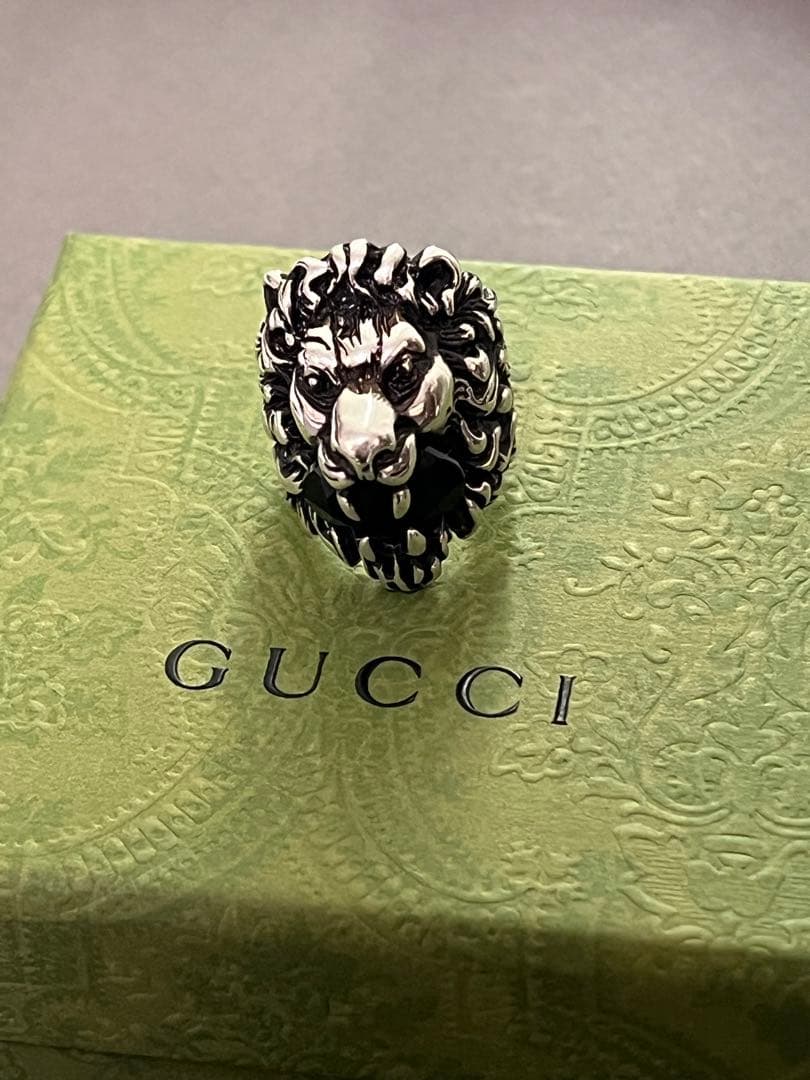T*o様 【特価】GUCCI ブラッククリスタル付きライオンヘッドリング 13号 208197_10.jpg