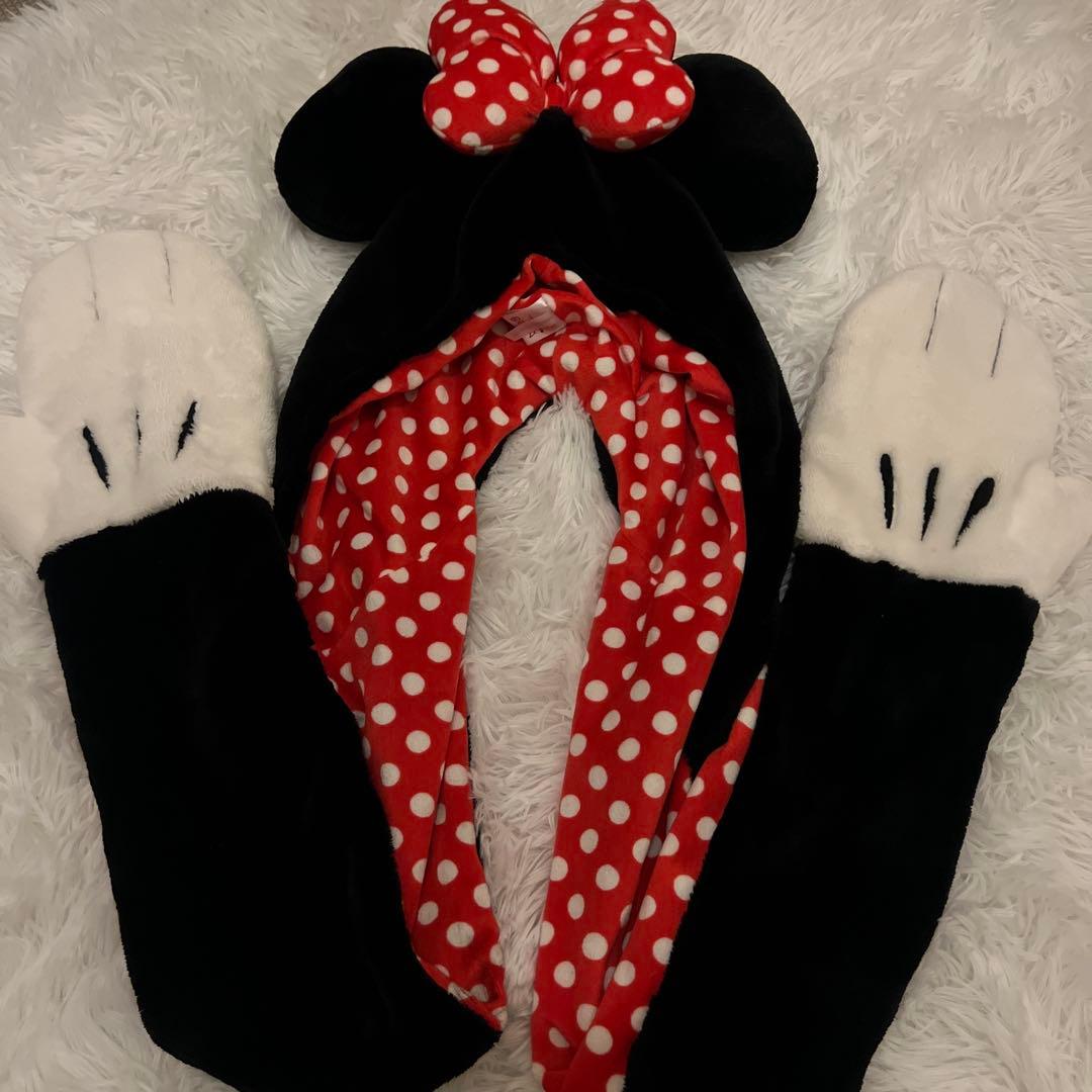 ミニーマウス風フード付きスカーフ