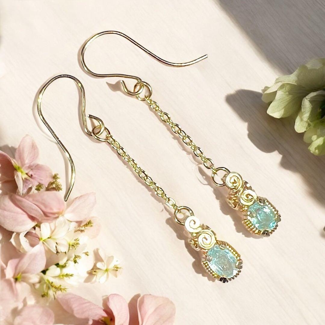 【for ☆彩テラス☆様】パライバトルマリン　チェーンピアス　ポストピアス