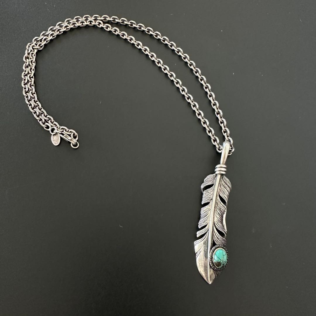 SAAD シルバー 925 銀縄 ターコイズ 70mm フェザー ネックレス - メルカリ