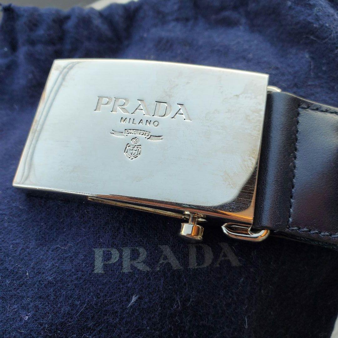プラダ PRADA ガチャベルト シルバー金具 ロゴ刻印 ネイビー 箱 付属品