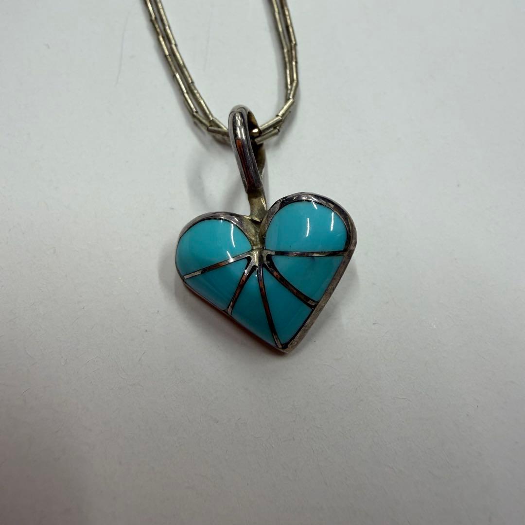 【希少】 ズニ族 ZUNI ネックレスターコイズシルバー　ハートペンダントトップ
