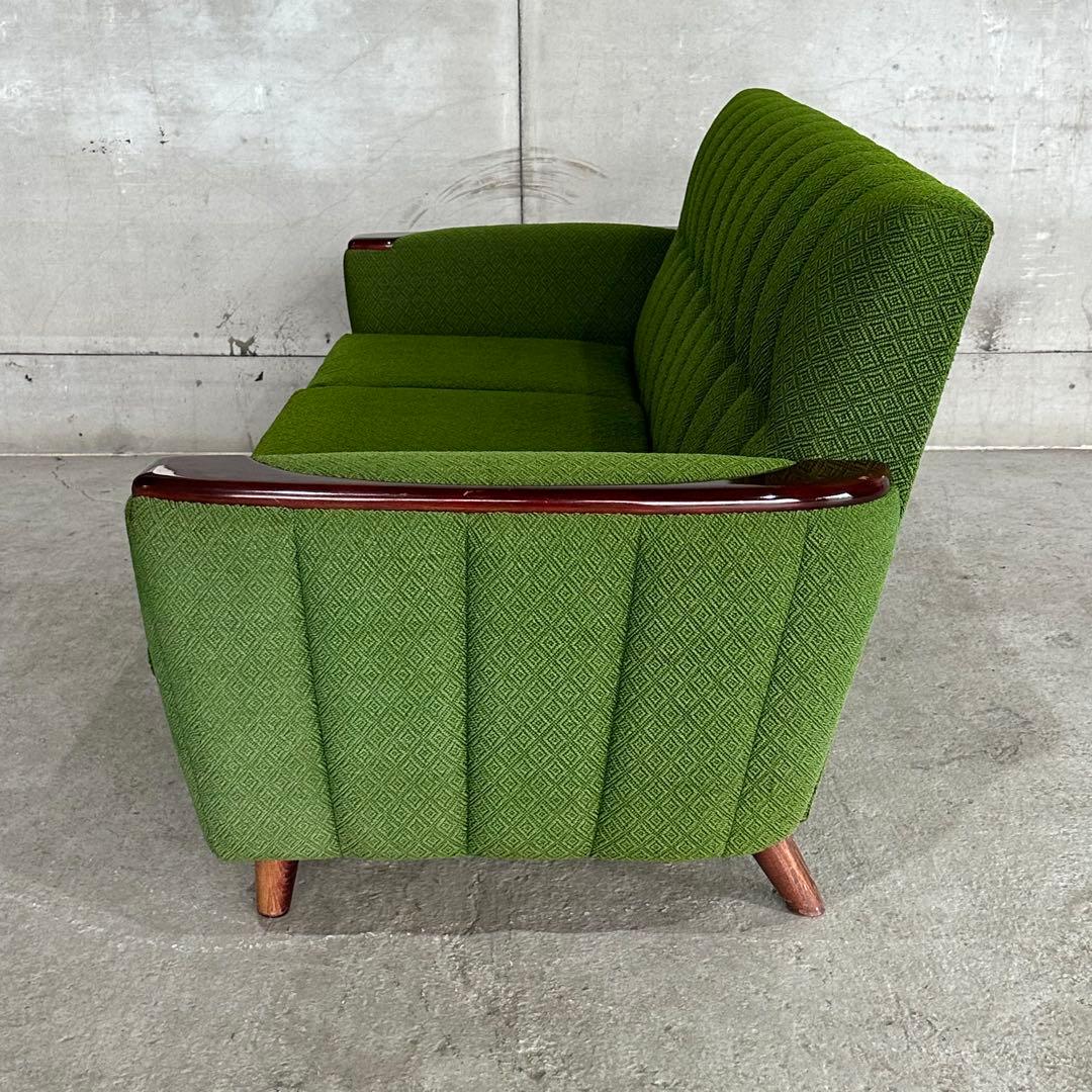 ✦70s✦昭和レトログリーンソファ 木肘 3人掛け ミッドセンチュリー