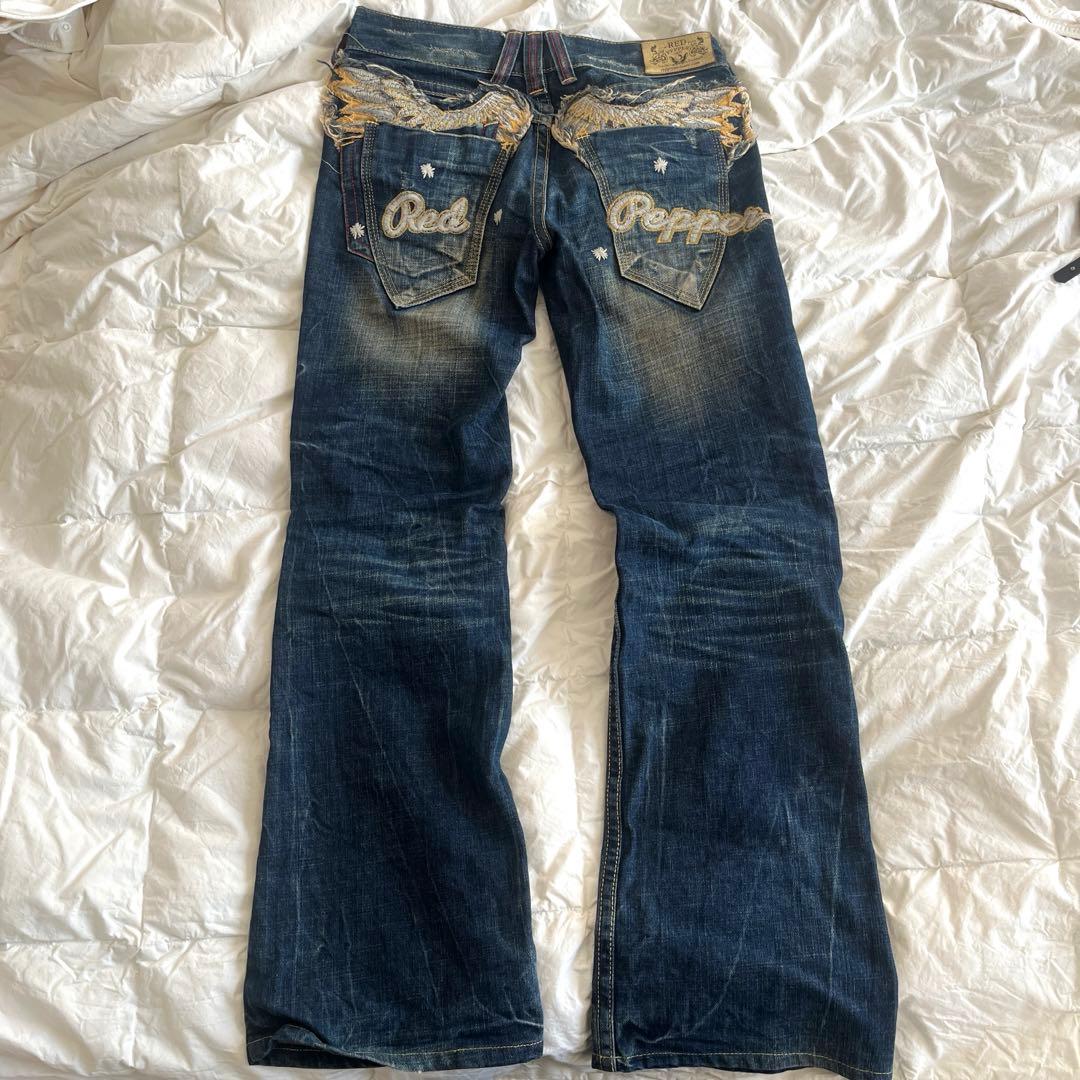 RED PEPPER ローライズフレアデニム　27 RED PEPPER 刺繍デザイン フレアデニム ローライズ サイズ27 - メルカリ