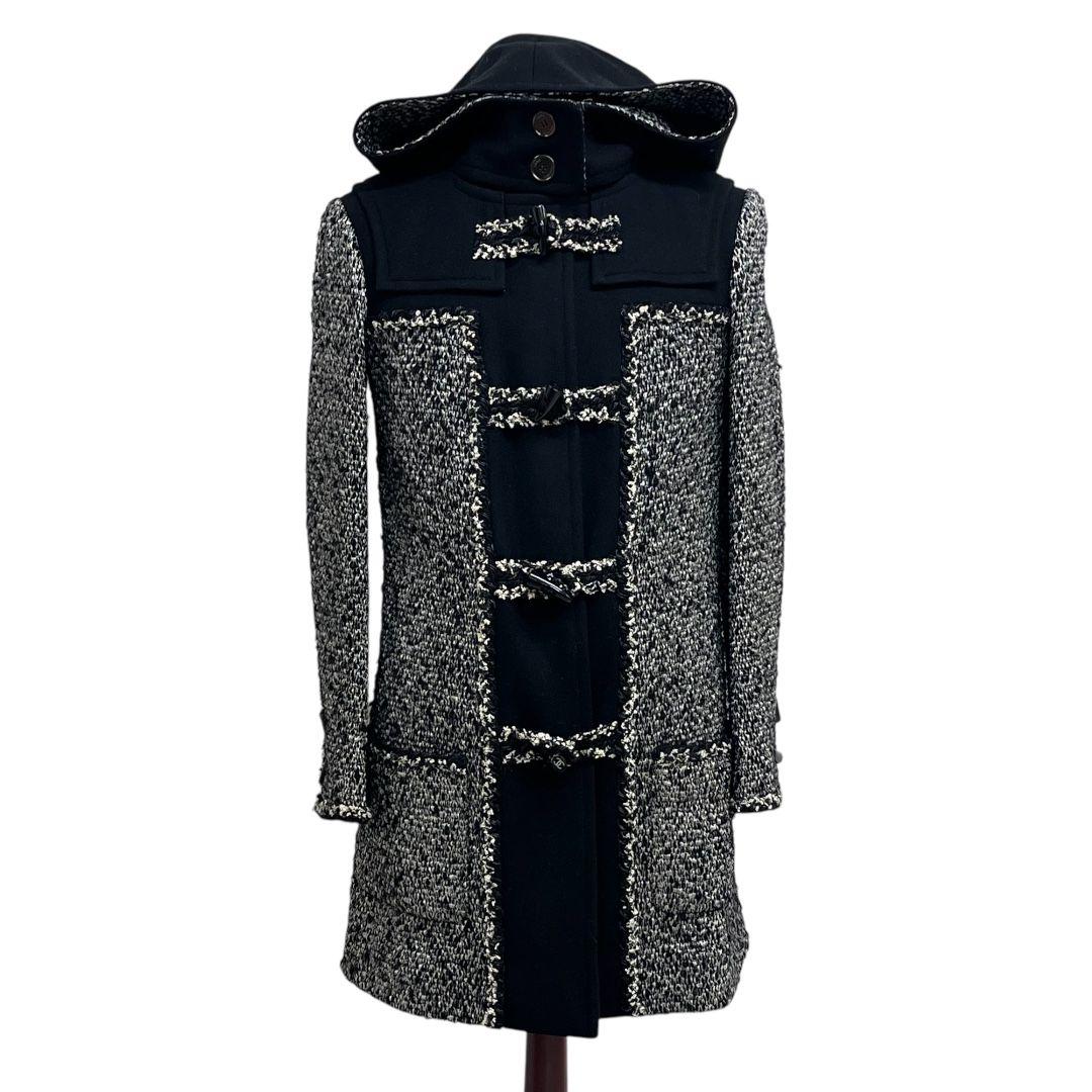 シャネル 15A P42310 ウール シルク混 ツイード 切替 ダッフルコート