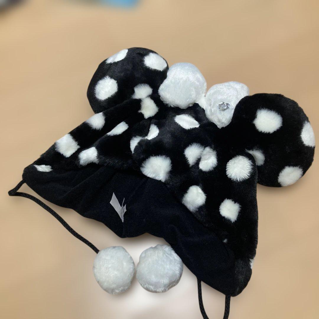 ディズニー　ファンキャップ　ドット　水玉　黒　ブラック　ミニー