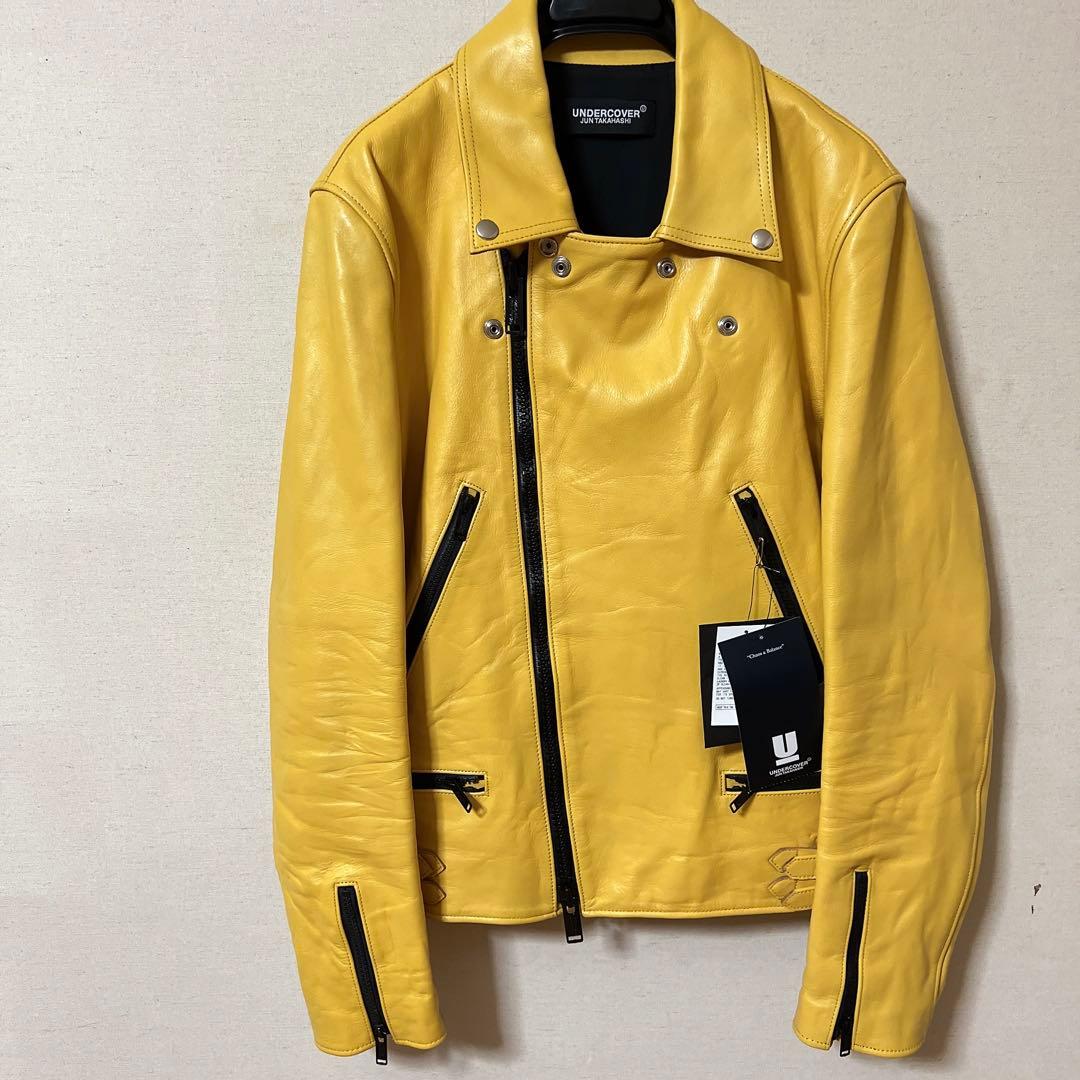 undercover アンダーカバー レザーダブルライダース イエロー - メルカリ