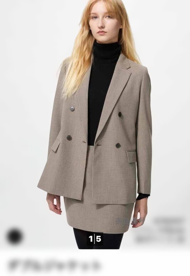 新品未使用タグ付き　ユニクロ　UNIQLO　ダブルブレスト チェック柄ジャケット ユニクロ公式 | ダブルジャケット（チドリ）
