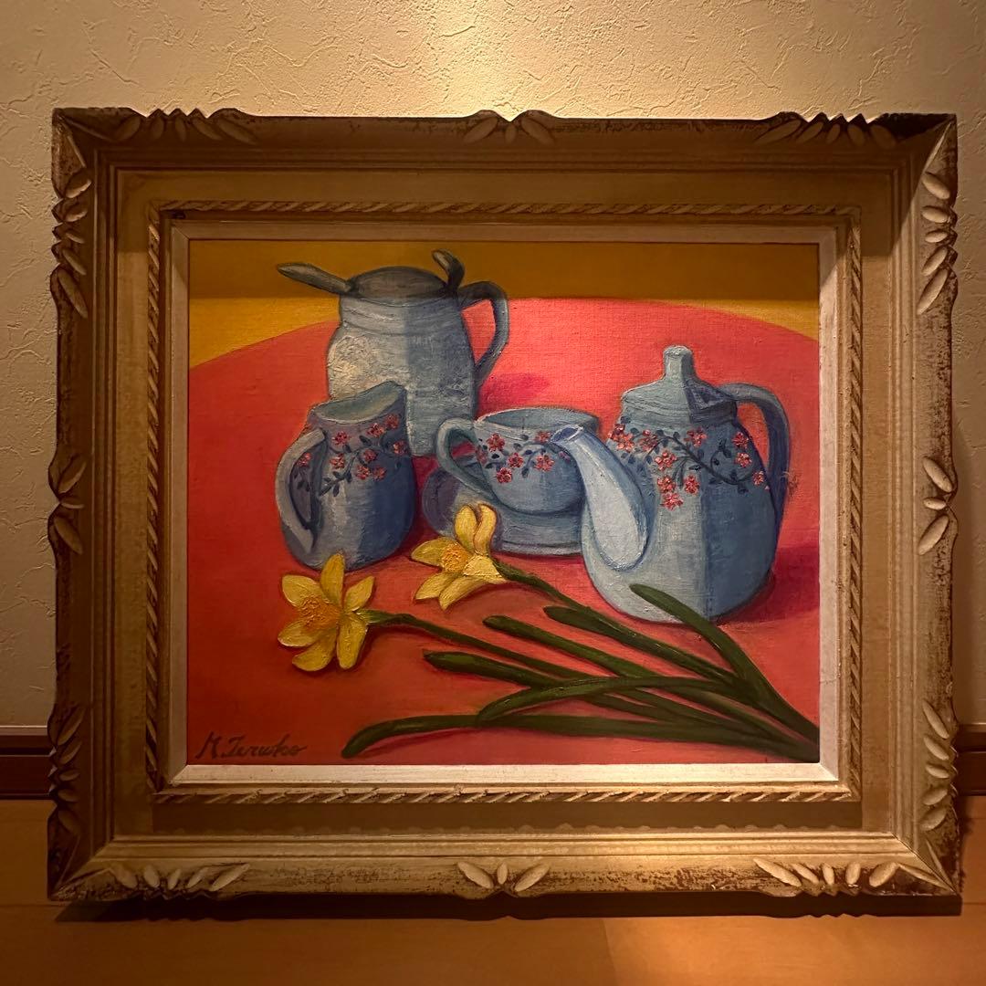 1950年代 油絵 静物画 額装済み 手彫り高級額縁 アンティーク - メルカリ