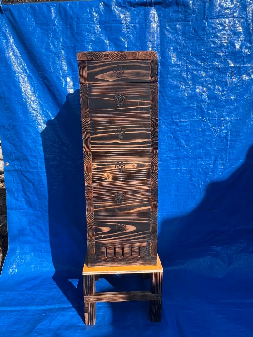 ニホンミツバチ　重箱式巣箱　営巣用巣箱5段　板厚3cm Freddo】日本みつばち用 飼育箱 重箱式巣箱 観察窓3窓付 三角バー