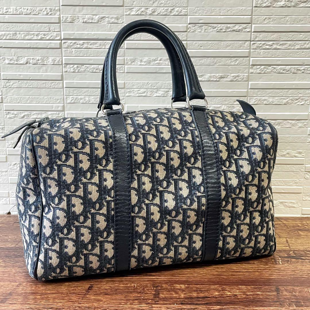 美品 ディオール トロッター キャンバス レザー ボストン ハンド バッグ