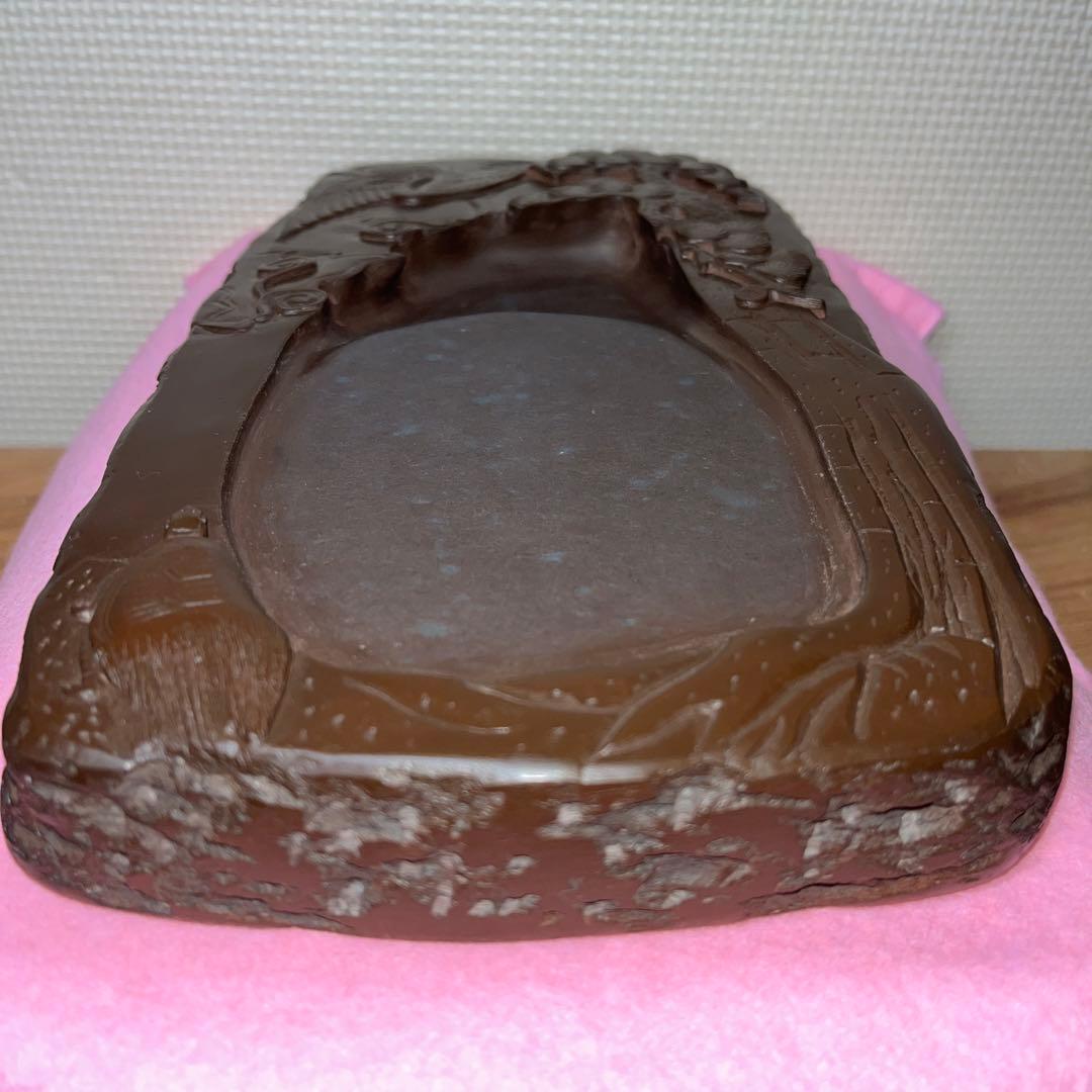 ⭕️赤間硯 曻進堂謹製 永久松鶴亀彫刻 美品 21cm超2kg超 大型 古硯