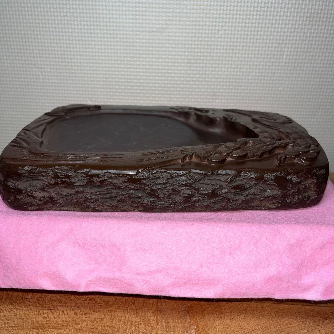 ⭕️赤間硯 曻進堂謹製 永久松鶴亀彫刻 美品 21cm超2kg超 大型 古硯