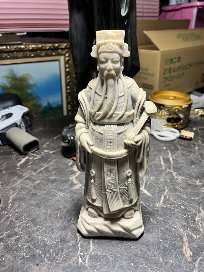 中国の老賢人 中国偉人、 中国福禄寿などの仙人 象牙風の石彫刻の置物 マンモス牙