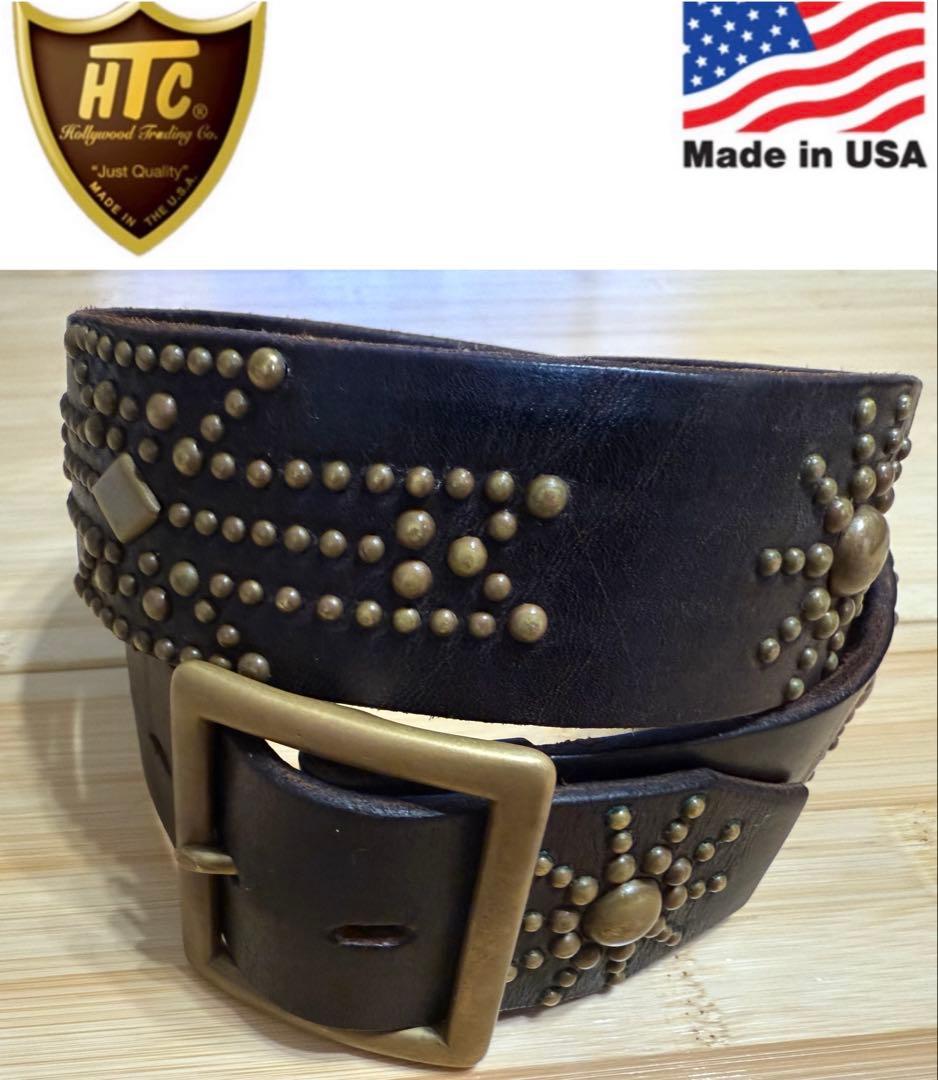 HTC⭐️ネイティブ柄スターバーストベルト⭐️Dブラウンレザー×ブラススタッズ⭐️34