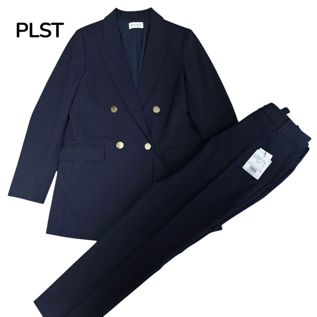 【mai】PLST セットアップ　ネイビー　パンツスーツ　ダブル　銀ボタン