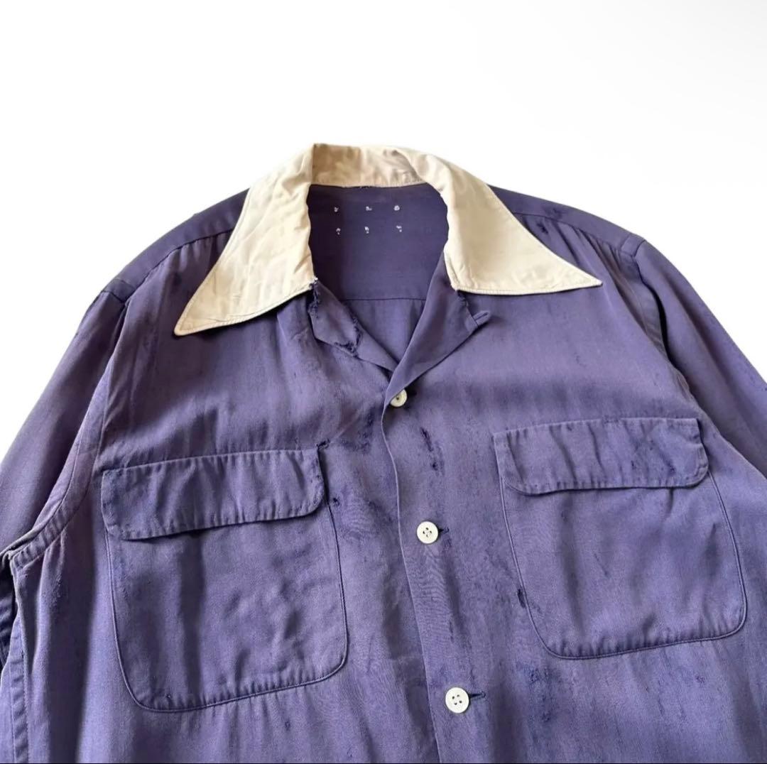 40s レーヨンギャバジンシャツ レーヨンシャツ 茄子紺 - メルカリ