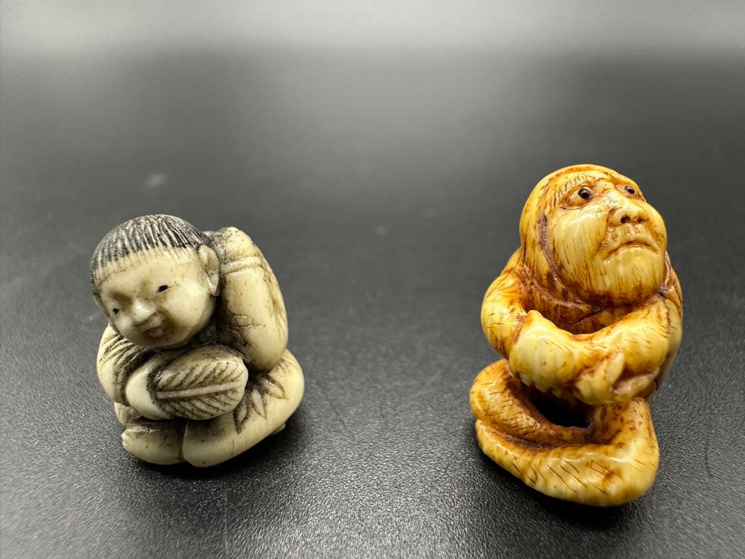 緒締　緒締玉　2点　だるま　天然材質　骨董古美術