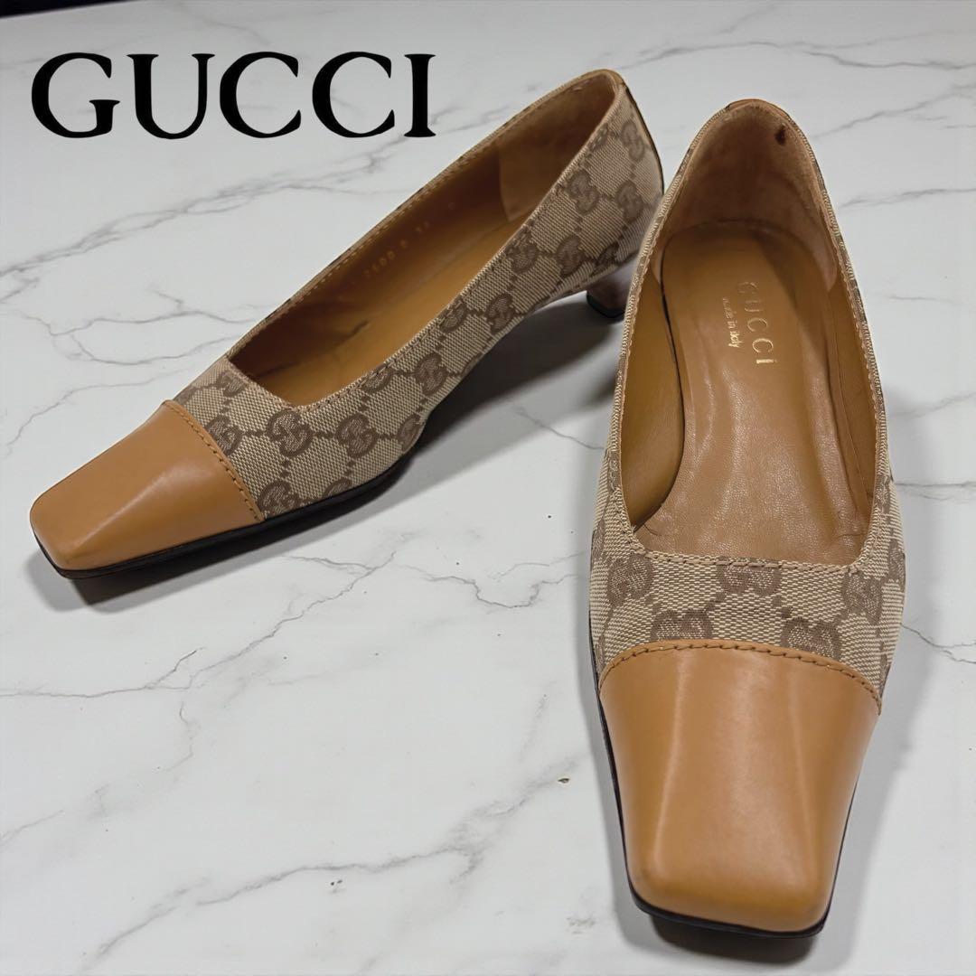 GUCCI グッチ GGキャンバス× レザー パンプス 36 約23㎝ ベージュ