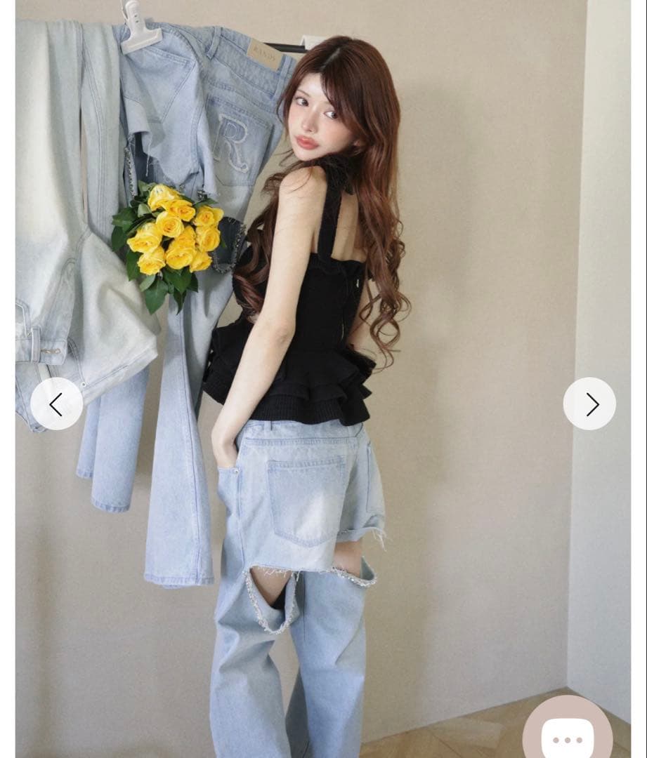 Randy ビジューバックカットワイドデニム