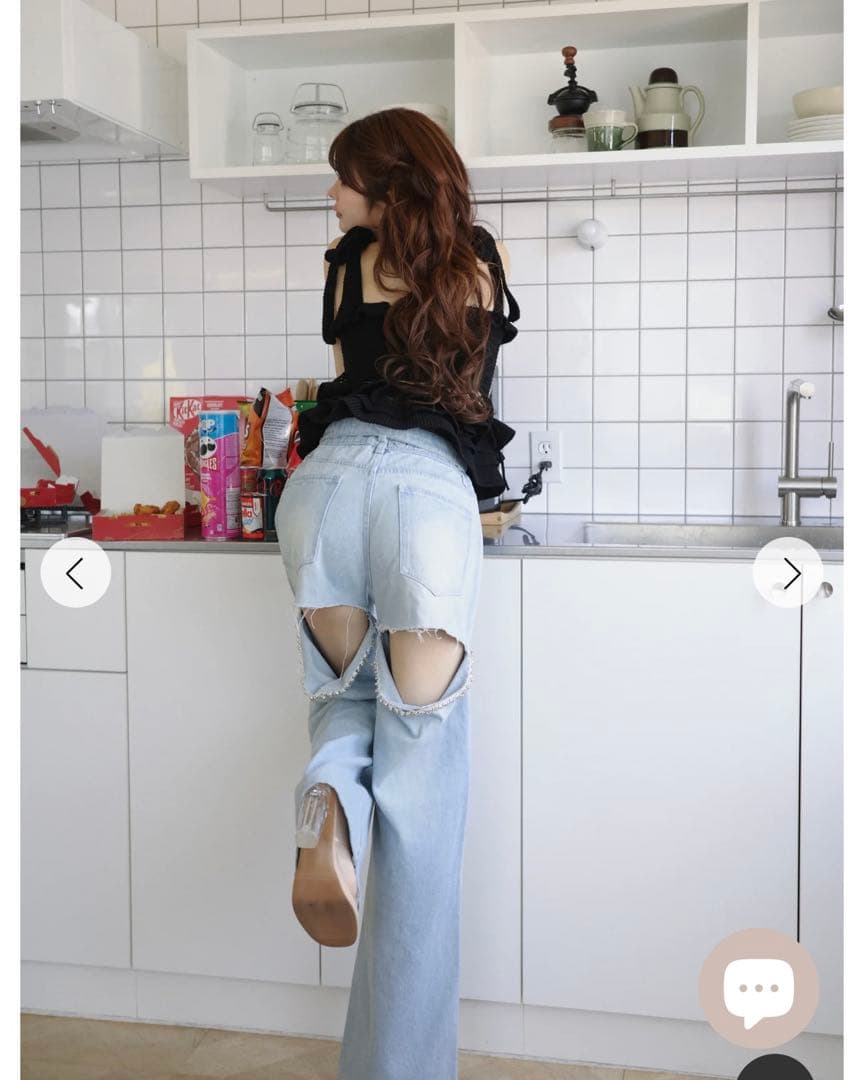 Randy ビジューバックカットワイドデニム