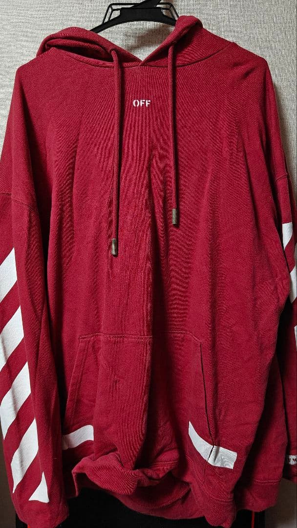 OFF-WHITE 赤 パーカー ストライプ