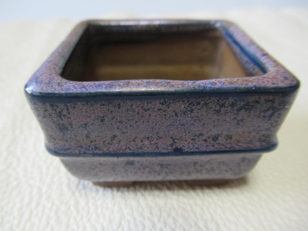 未使用 1970年頃◇東京 植松陶翠『陶翠』海鼠釉 四方鉢 盆栽鉢 豆鉢