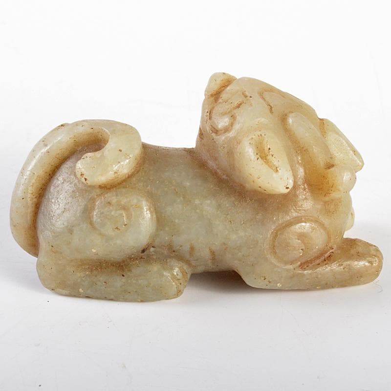 中国 玉石彫刻 神獣 紙鎮 置物 C R5411