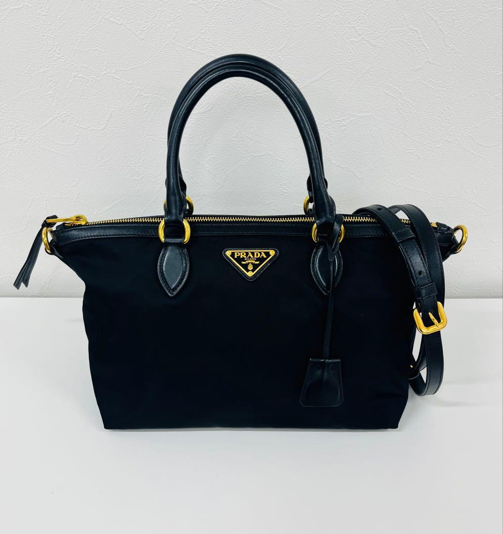 【美品】PRADA 黒 ナイロン レザー ハンドバッグ 2WAYショルダー付 PRADA（プラダ） バッグ ハンドバッグ ショルダーバッグ レディース