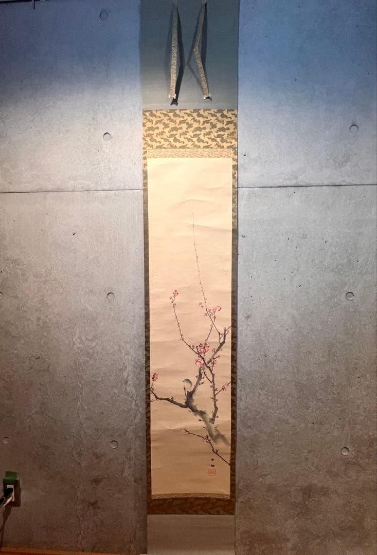 三尾呉石 掛軸 掛け軸「紅梅鶯図」肉筆 大橋翠石師事 日本画 絵画 春