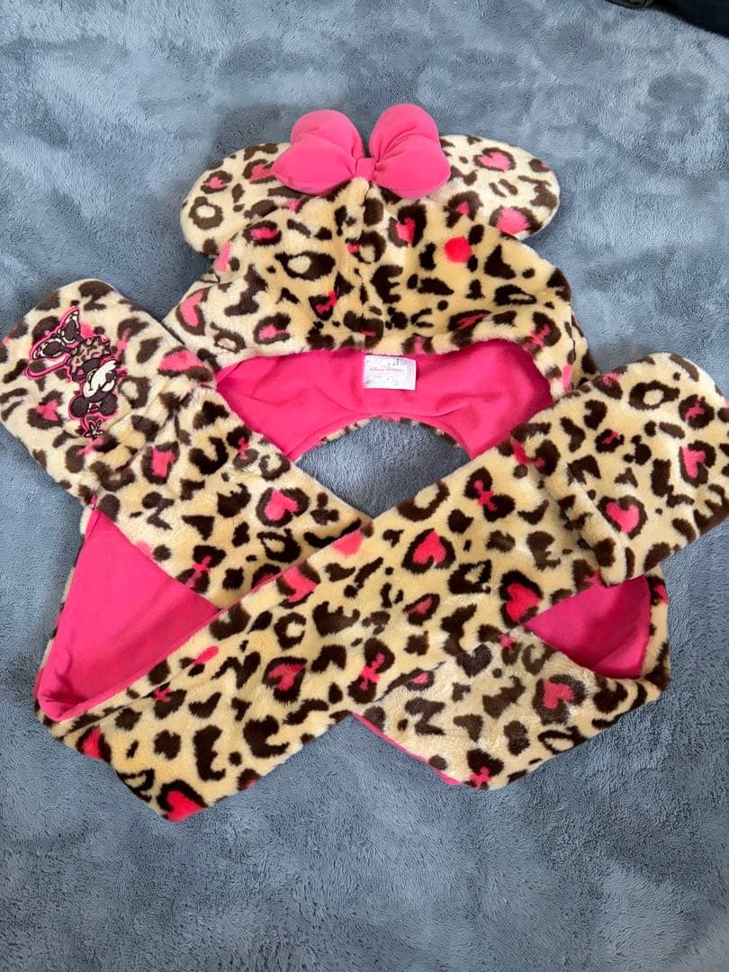ディズニーミニーちゃんマフラーファンキャップヒョウ柄リボン付きフリース帽子 Disney - TDR ミニーちゃんヒョウ柄ファンキャップの通販 by a's shop