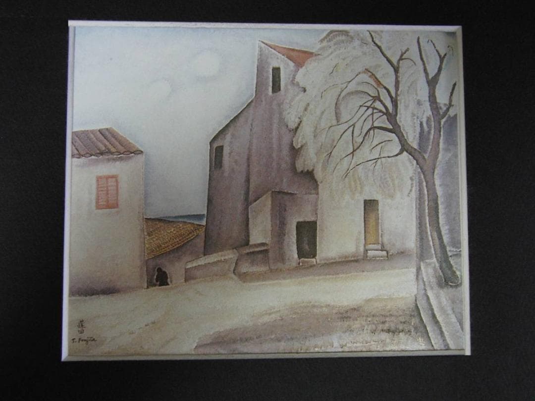 藤田嗣治、「Paysage de Cagnes」、希少画集の額装画、人気作品